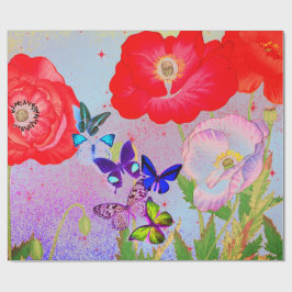 Wrapping Paper JAPANESE POPPIES AND BUTTERFLILIES Geschenkpapier