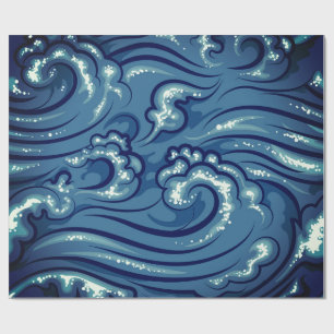 Wrapping Paper JAPANESE WAVES IN BLAU Geschenkpapier