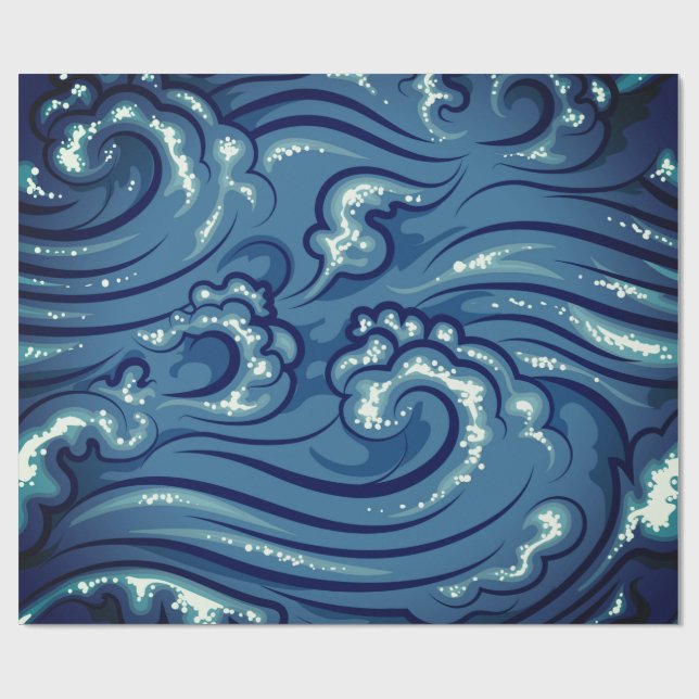 Wrapping Paper JAPANESE WAVES IN BLAU Geschenkpapier (Flach)
