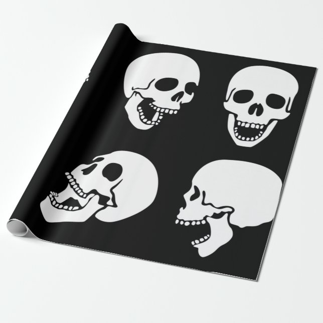 Wrapping Paper LAGHING SKULL BLACK AND WHITE Geschenkpapier (Ungerollt)