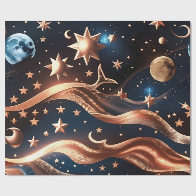 Wrapping Paper – Luxury Bronze Celestial Moon Prem Geschenkpapier (Flach)