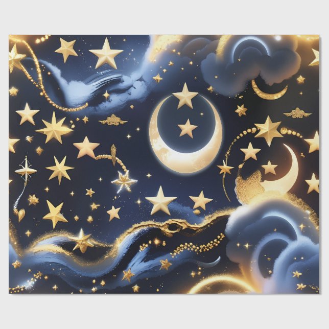 Wrapping Paper – Luxury Celestial Moon Phases Geschenkpapier (Flach)
