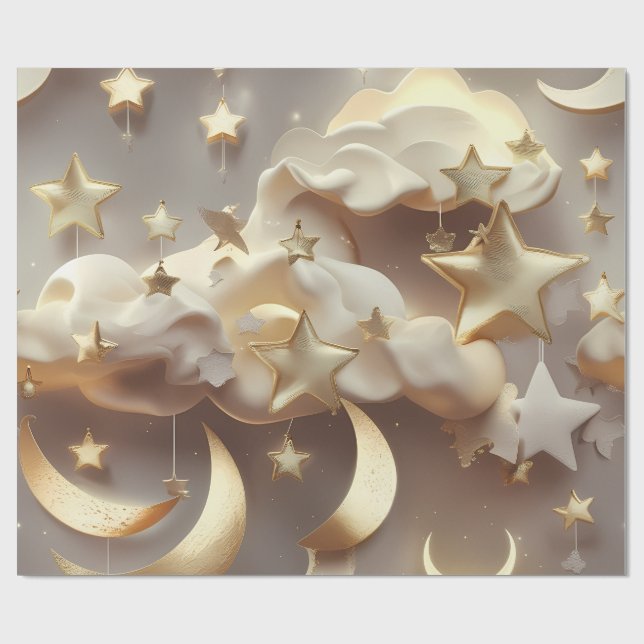 Wrapping Paper – Luxury Creamy Celestial Moon Gift Geschenkpapier (Flach)