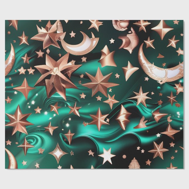 Wrapping Paper – Luxury Malachite Green Celestial  Geschenkpapier (Flach)