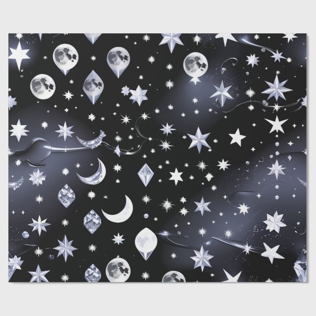 Wrapping Paper - Luxury Onyx Celestial Moon Geschenkpapier (Flach)