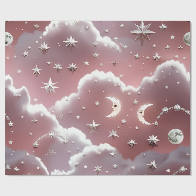 Wrapping Paper – Luxury Quartz Pink Celestial Moon Geschenkpapier (Flach)