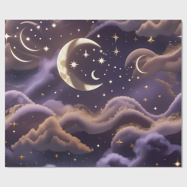 Wrapping Paper – Luxury Smoky Celestial Moon Geschenkpapier (Flach)