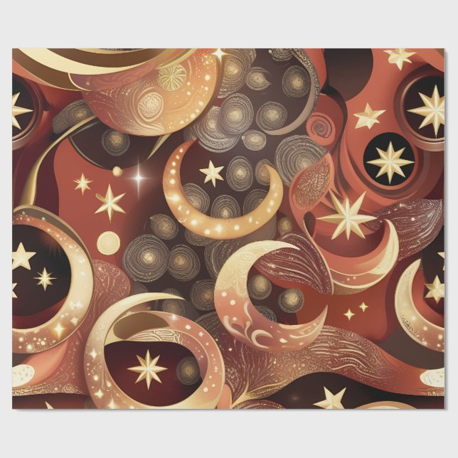 Wrapping Paper – Luxury Terracotta Celestial Moon  Geschenkpapier (Flach)