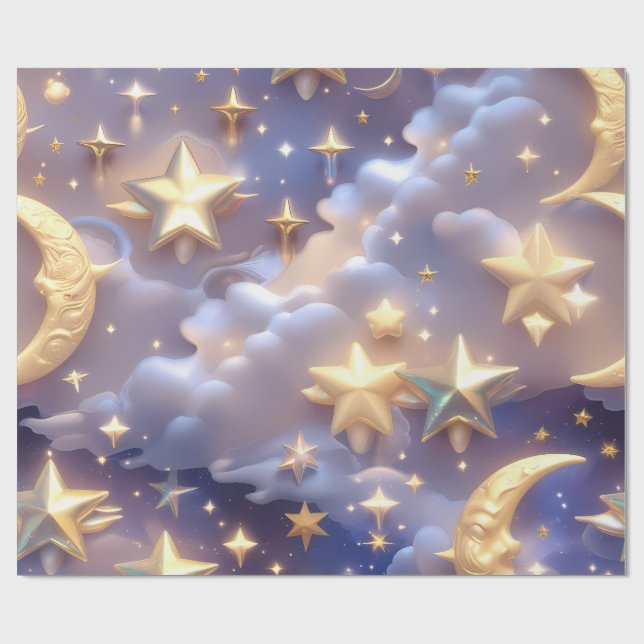 Wrapping Paper – Luxury White Celestial Moon Gift  Geschenkpapier (Flach)
