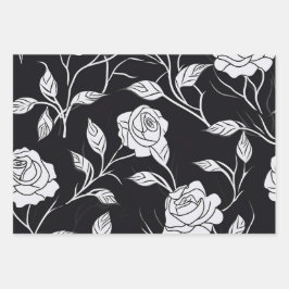 Wrapping Paper mit hübscher Rose (Flachblatt Set 3 Geschenkpapier Set