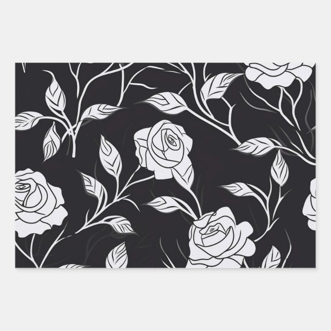 Wrapping Paper mit hübscher Rose (Flachblatt Set 3 Geschenkpapier Set (Vorderseite)