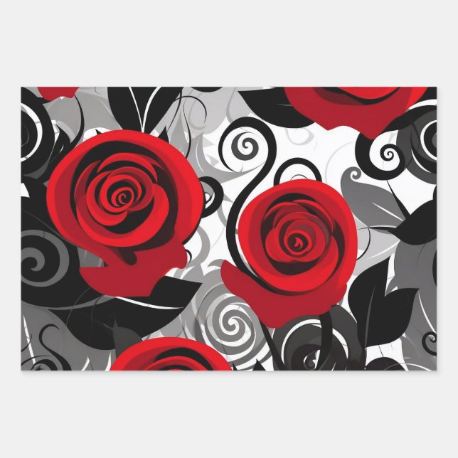 Wrapping Paper mit hübscher Rote Rose (Flachblatt  Geschenkpapier Set (Vorderseite)