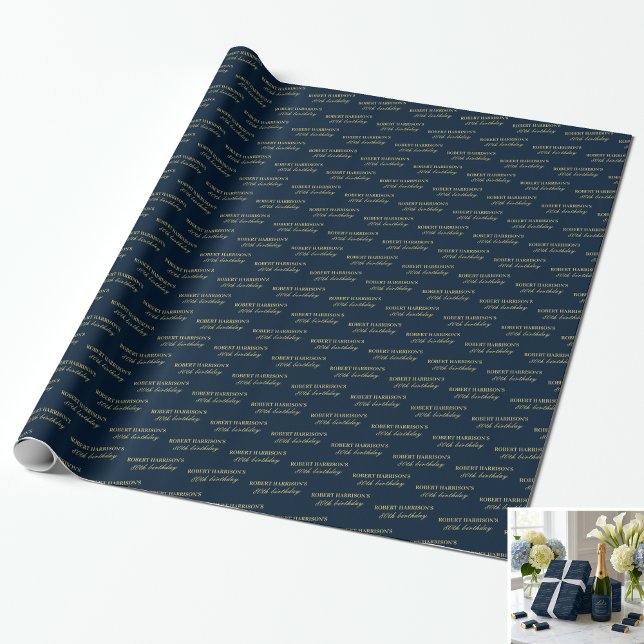 Wrapping Paper Name Age Navy & Gold 80th Birthday Geschenkpapier (SEE FULL SUITE AT BOTTOM)