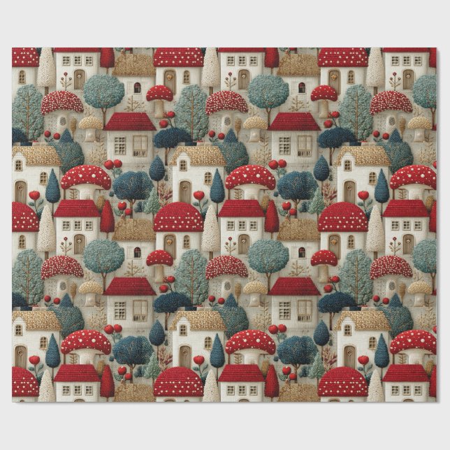 Wrapping Paper Needle Point Country Village Geschenkpapier (Flach)