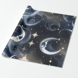 Wrapping Paper - Platinum Silver Celestial Moon Geschenkpapier