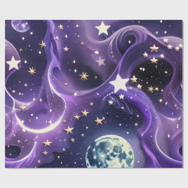 Wrapping Paper – Purple Celestial Moon Phases Geschenkpapier (Flach)