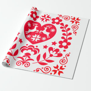Wrapping Paper RED SCANDINAVIAN CHRISTMAS DESIGN Geschenkpapier