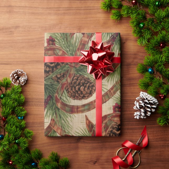 Wrapping Paper Rustic Pinecone Holiday Ribbon Geschenkpapier (Feiertagsgeschenk)