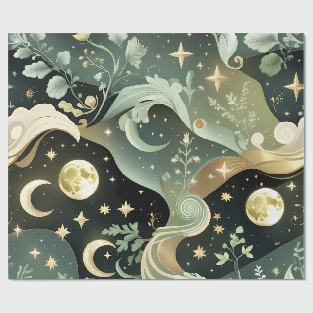 Wrapping Paper - Sage Green Celestial Moon Geschenkpapier (Flach)