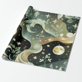 Wrapping Paper - Sage Green Celestial Moon Geschenkpapier