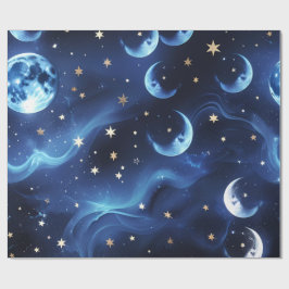Wrapping Paper Sapphire Blue Celestial Moon Geschenkpapier