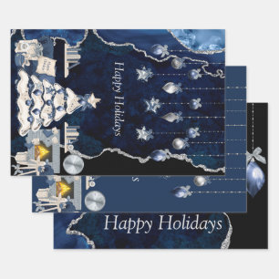 Wrapping Paper Set (3) Qty Happy Holidays Geschenkpapier Set