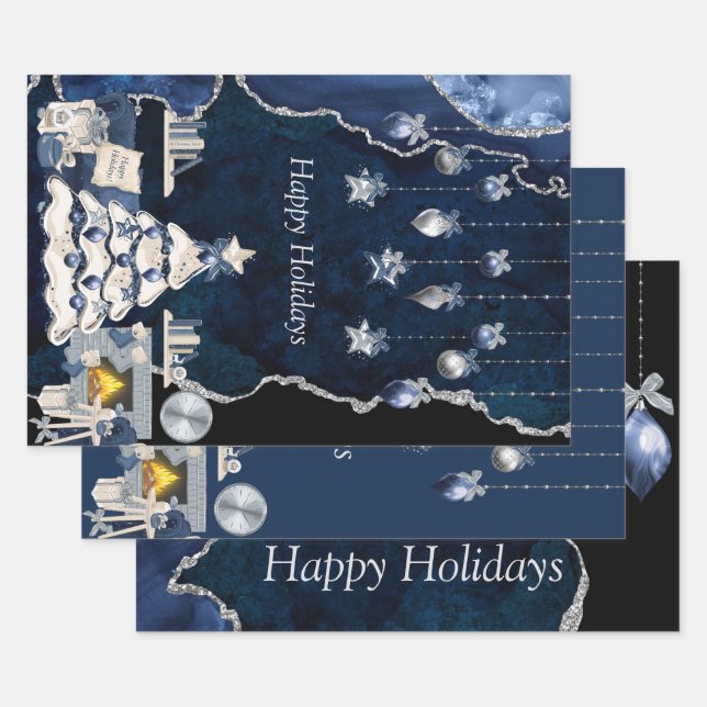 Wrapping Paper Set (3) Qty Happy Holidays Geschenkpapier Set (Set)