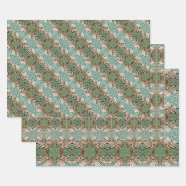 Wrapping Paper Set von 3 Blatt Gingko Blätter (Set)