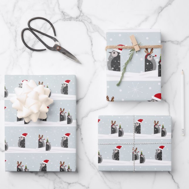 Wrapping paper set with holiday penguins geschenkpapier set (Vorderseite)