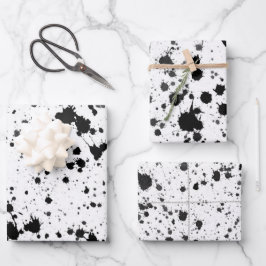Wrapping Paper Sheets - Black and White Splatters Geschenkpapier Set