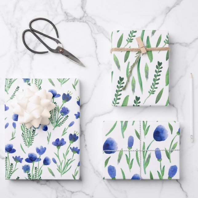 Wrapping Paper Sheets - Flowers & Leaves Geschenkpapier Set (Vorderseite)