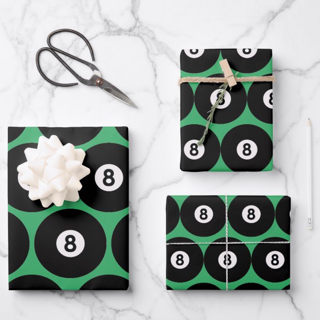 Wrapping Paper Sheets für 8-Ball Billards Geschenkpapier Set (Vorderseite)