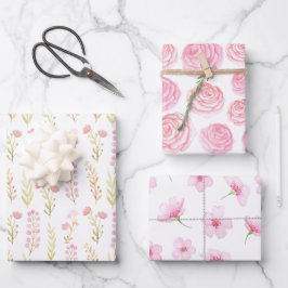 Wrapping Paper Sheets - Pink Flower Patterns Geschenkpapier Set