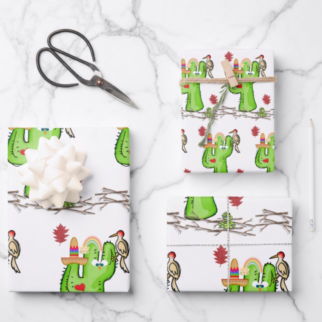 Wrapping Paper Sheets Snake Cactus Bird Geschenkpapier Set (Vorderseite)