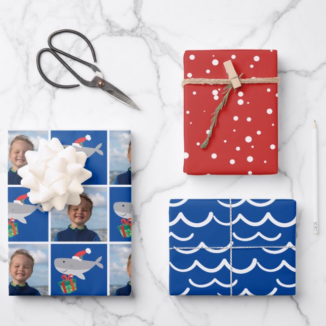 Wrapping Paper Sheets von Santa Shark Foto Geschenkpapier Set (Vorderseite)