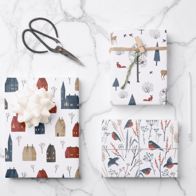 Wrapping Paper Sheets - Winter Patterns Geschenkpapier Set (Vorderseite)