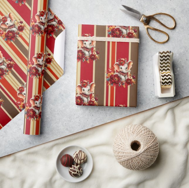 Wrapping Paper Stripe Elephant Terracotta  Geschenkpapier (Kunsthandwerk)