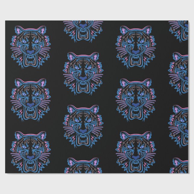 Wrapping Paper TIGER ON BLACK. Geschenkpapier (Flach)