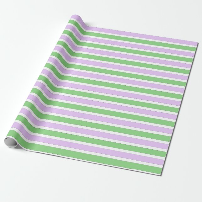 Wrapping Paper (Weißes, Lilac und grüne Streifen) Geschenkpapier (Ungerollt)