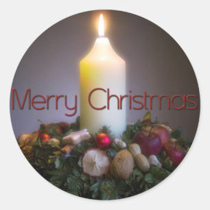 Wreath and Candle - Weihnachtssticker Runder Aufkleber