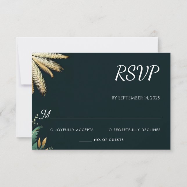 Wreath Aquamarin Palm Beach Green and Gold Wedding RSVP Karte (Vorderseite)