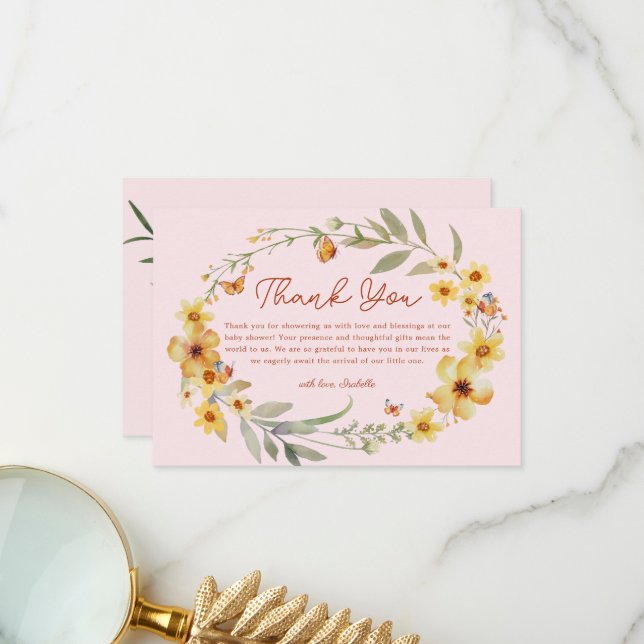 Wreath Boho Wildblumen Babydusche Danke Karte (Vorderseite/Rückseite Beispiel)