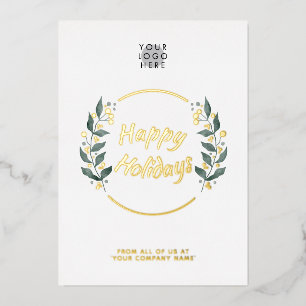 Wreath Business Happy Holidays Real Gold Foil Card Folieneinladung