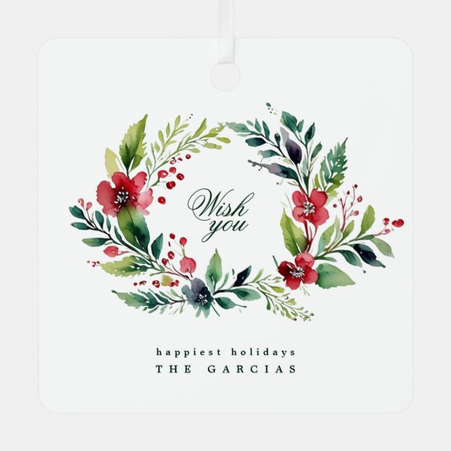 Wreath Christmas Winter Photo Botanical Holiday Ornament Aus Metall (Vorderseite)