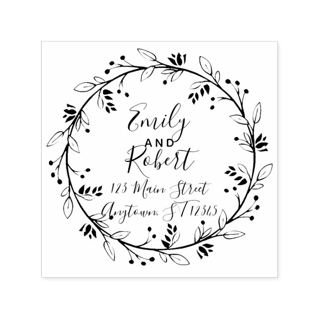 Wreath Customizable Wedding Rücksendeadresse Brief Permastempel (Design)