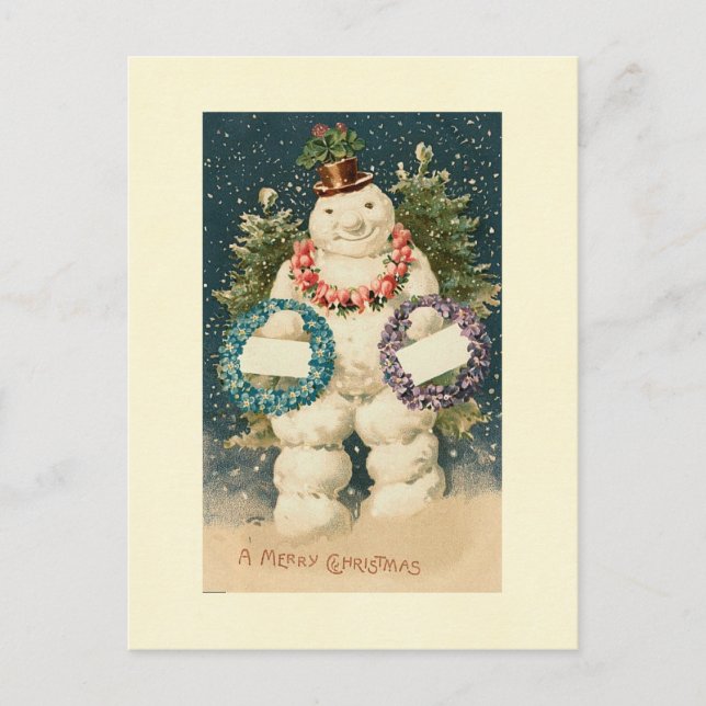 Wreath Decorated Snowman Postkarte (Vorderseite)