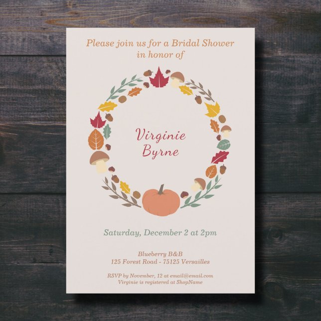 Wreath & Fall Bridal Dusche Einladung (Fall Bridal Shower Invitation)