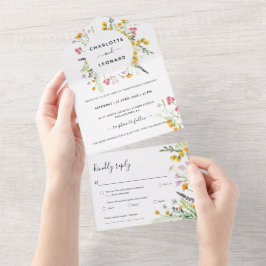 Wreath Floral Watercolor Hochzeit All In One Einladung