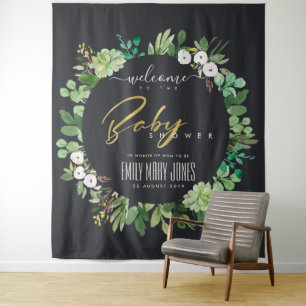 WREATH-FOLIAGE-WATERCOLOR-BABY-SHOWER-WILLKOMMEN WANDTEPPICH