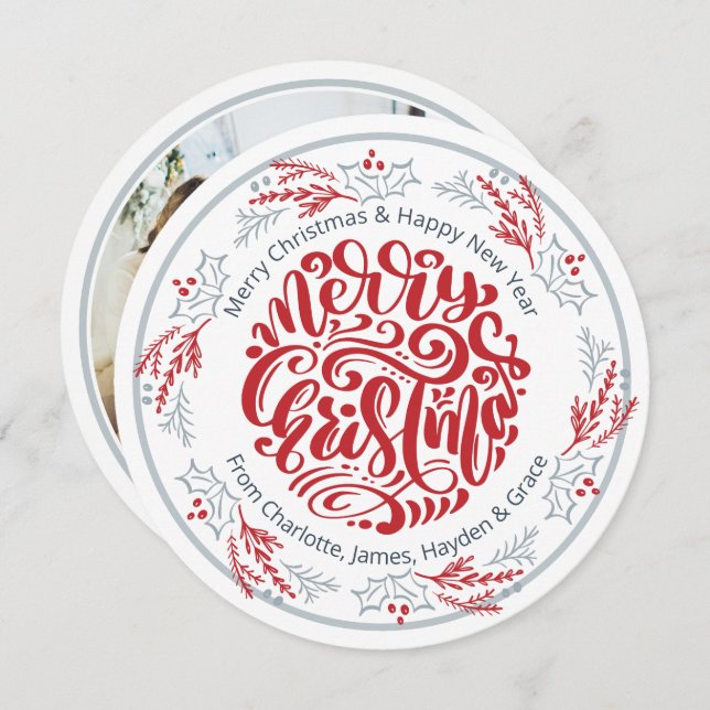 Wreath Frohe Weihnachten Personalisiertes Foto (Vorne/Hinten)